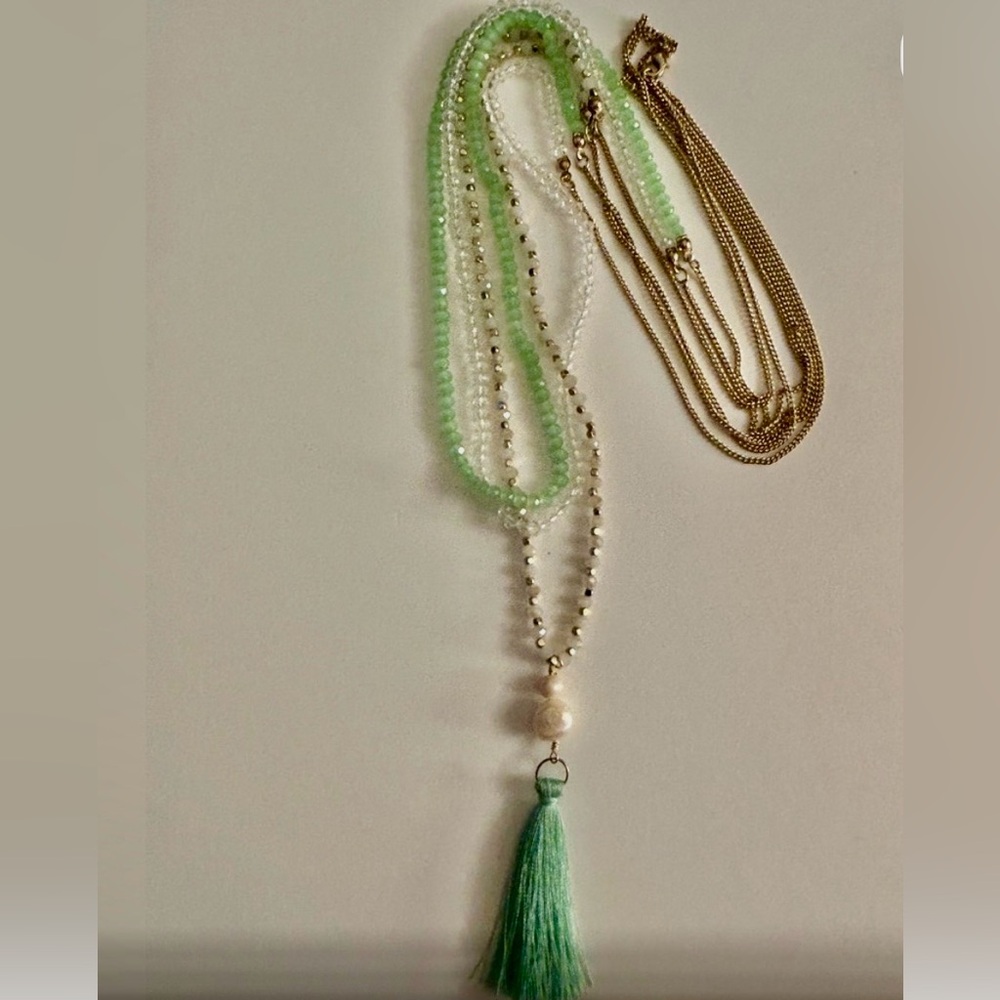 Loft Necklace White Solar Quartz stone,Picture Jasper  Crystals,matte Gold beads